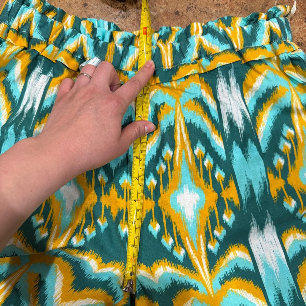 FARM Rio Tropical Tapestry Wide Leg Linen‎ Blend Pants Teal Yellow M Medium NWT - Picture 7 of 11
